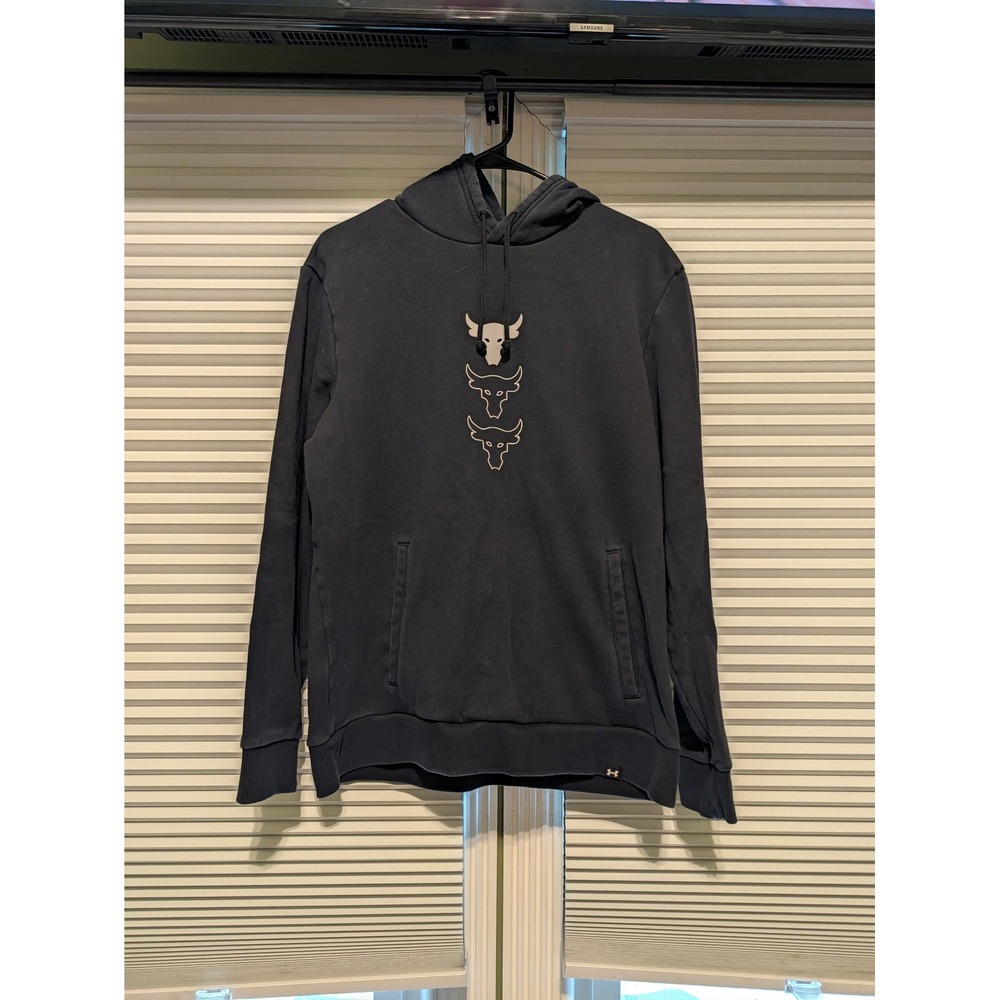 Under Armour Project Rock Brahma Bull Hoodie Black Sweatshirt Mens Medium Loose